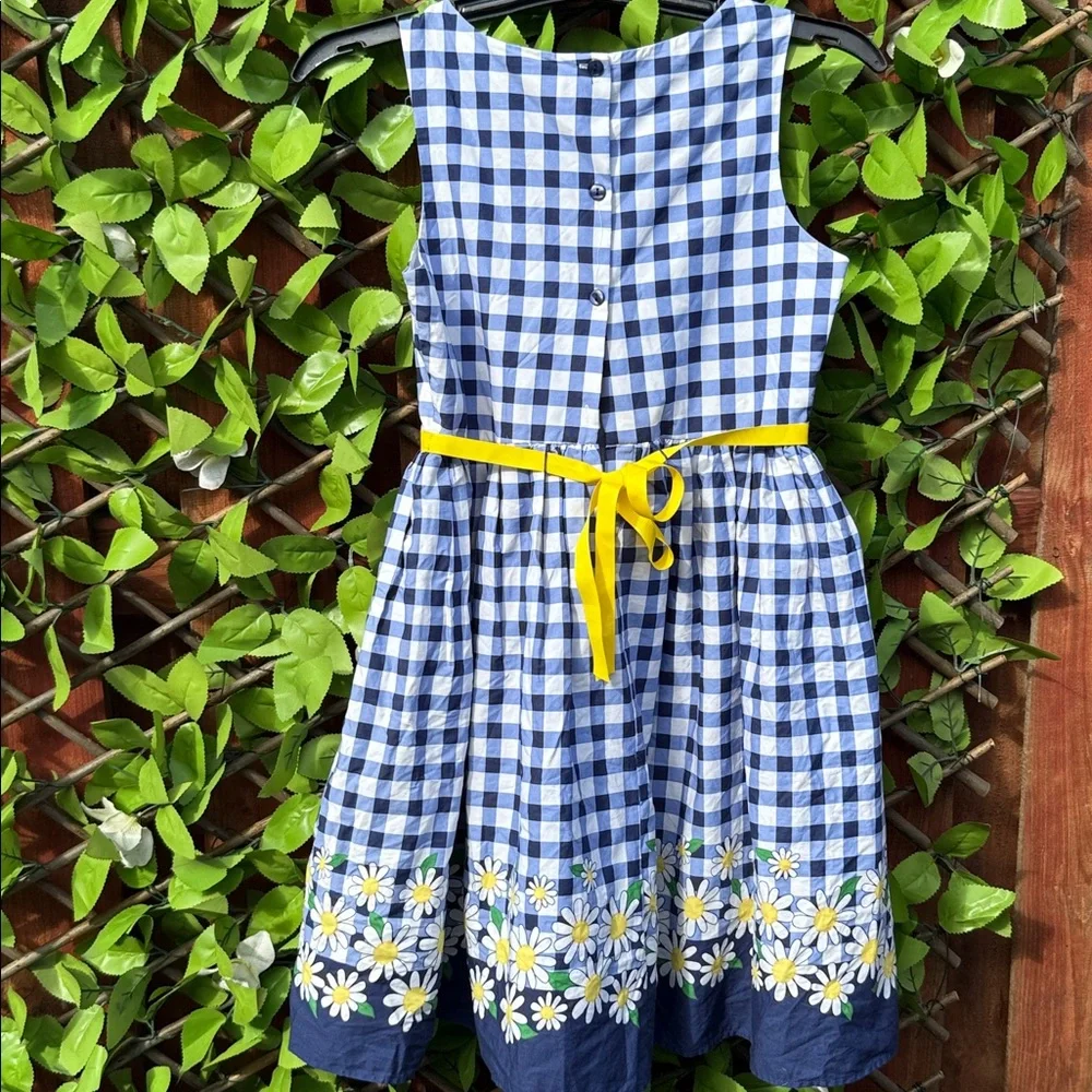 Sweet Heart Rose Blue Gingham Checkered Daisy Dress Size 16 Girls